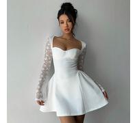 Abito corto sexy da donna con maniche lunghe, rosso, romantico, con balze a-line, polsini a campana e imbottitura sui copricapezzoli, adatto come outfit natalizio L,M,S,XL,XS,XXL,XXS,XXXL,XXXXLTessuto