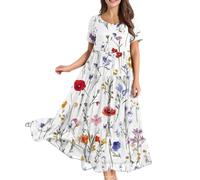 Abito Cotone Donna Eleganti Vestito Estivo Abiti Curvy Mare Curvy Sexy Country Dresses Modelli Lunghi Casual Estate Moda Estivo Spiaggia Vestiti Donna Eleganti Bianco XXL