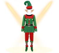 Abito da aiutante di Babbo Natale per bambini - Costume fantasia a maniche lunghe da 385 g, abito per cosplay di Natale, abbigliamento da festa per feste, abbigliamento da palcoscenico | Adorabile