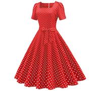 Abito da Anni '50 per Donne con Maniche Corte Ideale per Feste Eventi Speciali con Design Elegante e Stile retrò Che Evoca Il Glamour dei Balli del Passato (Red, L)