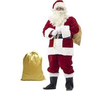 Abito da Babbo Natale da Uomo 10 Pezzi Costume Santa Claus di Lusso per Adulti (M)