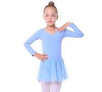 Abito da balletto da bambina, a maniche lunghe, con tutù, morbido, elastico, comodo, per la pratica delle prestazioni dei bambini, Blu, 2-3 Anni
