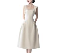 Abito da ballo bianco vintage senza tempo da donna - Abito da sposa aderente al ginocchio senza maniche con scollo quadrato, Colore immagine, L