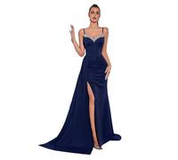 Abito da Ballo da Donna con Spalline Sottili Formale Spacco E Strascico per La Sera, Festa, Ospite di Nozze,Blu,XL