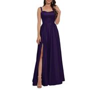 Abito da ballo da donna in raso con fessura tinta unita una linea abito da ballo senza maniche abito formale abito da sera, prugna, 44
