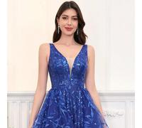 Abito da ballo/impero gonna a palloncino, scollo a V, lunghezza piano, pizzo floreale, con paillettes, abito da sera elegante, adatto per invitati matrimonio, laurea, cena, festa L,M,S,XL,XS,XXL,XXS,X
