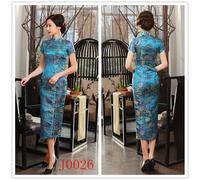 Abito Da Ballo In Raso Cheongsam Tradizionale Cinese A Dieci Bottoni Lungo