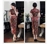 Abito Da Ballo In Raso Cheongsam Tradizionale Cinese A Dieci Bottoni Lungo