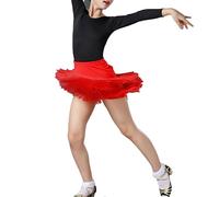 Abito da Ballo Latino a Due Pezzi per Ragazze con Frange in Tessuto Tassel, Composto da Un Body e Una Gonna da Ballo. Perfetto per esibizioni sul palco di Tango, Salsa e Altre Danze,Rosso,130cm