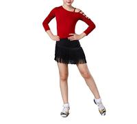 Abito da Ballo Latino a Due Pezzi per Ragazze con Frange in Tessuto Tassel, Composto da Un Body e Una Gonna da Ballo. Perfetto per esibizioni sul palco di Tango, Salsa e Altre Danze,Nero,120cm