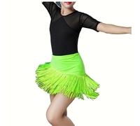 Abito da Ballo Latino a Due Pezzi per Ragazze con Frange in Tessuto Tassel, Composto da Un Body e Una Gonna da Ballo. Perfetto per esibizioni sul palco di Tango, Salsa e Altre Danze,Verde,150cm