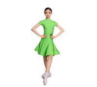 Abito da Ballo Latino a Maniche Lunghe per Ragazze, per Bambini, da Sala, per Gare, Feste, palco, Allenamento, Salsa, Rumba, cha cha, Samba, Tango, Gonna da Competizione,Verde,120cm