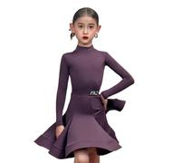 Abito da Ballo Latino-Americano per Bambina, Completo da Rumba a Maniche Corte/Lunghe, Body e Gonna, Abiti da Spettacolo per Samba e Tango, 4-16 Anni.,caffè,160