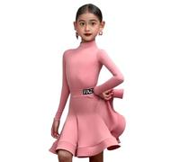 Abito da Ballo Latino-Americano per Bambina, Completo da Rumba a Maniche Corte/Lunghe, Body e Gonna, Abiti da Spettacolo per Samba e Tango, 4-16 Anni.,Rosa,130