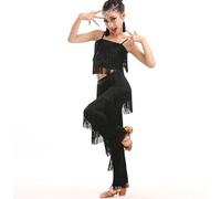 Abito da Ballo Latino Bambina 2 Pezzi con Frange - Set con Canotta a Nappe e Pantaloni da Pratica, Costume Danza per Salsa e Tango, Ideale per Esercizi, Lezioni e Spettacoli