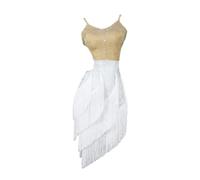 Abito Da Ballo Latino Con Spalline, Frange, Professionale, Da Competizione, Da Ballo, Cha Cha, For La Pratica, Personalizzazione(White,M)