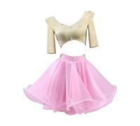 Abito da ballo latino for bambine, top corto con strass e gonna, costume da esibizione for gare e spettacoli di salsa/bachata(M)