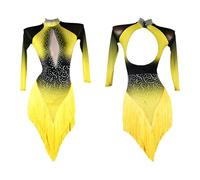 Abito Da Ballo Latino For Donna, Abiti Da Salsa Con Frange, Uniformi Da Twirling, Abiti Da Rumba Cha Cha, Costume Da Ballo Da Sala(XL)