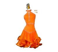 Abito Da Ballo Latino For Donna Con Strass Lucidi, Scollo A V, For Tango E Salsa, Personalizzazione(Orange C,XS)