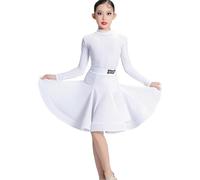 Abito Da Ballo Latino For Ragazza, Gara Di Danza Divisa In Velluto, Abbigliamento Da Pratica, Scollo A V, Grande Altalena, Sala Da Ballo, Salsa, Tango, Gonne, Costume Da Spettacolo Di Danza(White,XS)