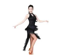 Abito Da Ballo Latino Lucido Abito Da Ballo Con Frange E Paillettes Da Donna For Salsa, Tango, Cha Cha, Rumba Abito Da Ballo Senza Maniche Con Scollo A V For Allenamento, Gare, Esibizioni(Black,M)