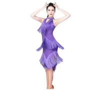 Abito Da Ballo Latino Lucido Abito Da Ballo Con Frange E Paillettes Da Donna For Salsa, Tango, Cha Cha, Rumba Abito Da Ballo Senza Maniche Con Scollo A V For Allenamento, Gare, Esibizioni(Purple,L)