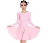 Abito da Ballo Latino per Bambina, Abito da Ballo da Sala a Maniche Lunghe per Bambini per Feste di Compleanno Cha Rumba o Abiti Eleganti,Rosa,150cm