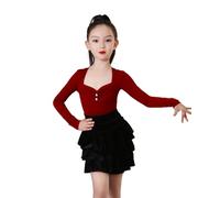 Abito da Ballo Latino per Bambine, Completo da Allenamento per spettacoli di Ballo da Sala Salsa Rumba cha cha Samba Tango Top e Gonna per competizioni,Rosso,170