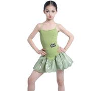 Abito da Ballo Latino per Bambini, Gonna Senza Maniche con Spalline Sottili per Lap Dance, Jazz e Salsa, Costumi per Prove di Ballo da Sala, Tango e spettacoli.,Verde,140