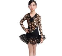 Abito da Ballo Latino per Ragazze - Abito da Ballo da Sala con Scollo a V per esibizioni Salsa Rumba cha cha Samba Tango Competizione Gonna,Leopard Print,170