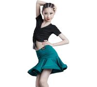 Abito da Ballo Latino per Ragazze Completo Top + Gonna Manica Corta in Seta al Latte per Balli da Sala per Serate Spettacoli sul Palco Costumi per Esercitazioni (160)
