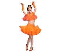 Abito da ballo latino per ragazze con nappe - Abito da ballo con nappe e paillettes lucenti per bambini, con guanti e accessori per il collo, costumi da ballo per ragazza Samba Cha-Cha Dancewear