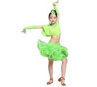 Abito da ballo latino per ragazze con nappe - Abito da ballo con nappe e paillettes lucenti per bambini, con guanti e accessori per il collo, costumi da ballo per ragazza Samba Cha-Cha Dancewear