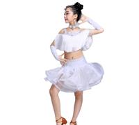 Abito da ballo latino per ragazze con nappe - Abito da ballo con nappe e paillettes lucenti per bambini, con guanti e accessori per il collo, costumi da ballo per ragazza Samba Cha-Cha Dancewear