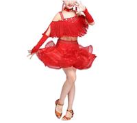 Abito da ballo latino per ragazze con nappe - Abito da ballo con nappe e paillettes lucenti per bambini, con guanti e accessori per il collo, costumi da ballo per ragazza Samba Cha-Cha Dancewear