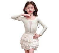 Abito da Ballo Latino Senza Maniche per Ragazze, Scollo a V, in Nylon, per Gare di Ballo da Sala e Salsa, Vestito per Feste e spettacoli sul palco,off White,180