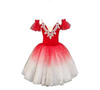 Abito da Ballo per Bambine, Completo di Paillettes, tutù in Rete, Body da Ginnastica, Pattinaggio Artistico, Spettacolo di Danza, Costume da Competizione,Rosso,130