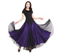 CRETUAO Abito da Ballo Standard Nazionale Donna, Abiti Ballo Sottili con Cuciture Nere,Costume Lungo Tango Latino Rumba ChaCha,Abito da Ballo di Valzer Moderno,Black Short Sleeves,4XL