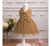 Abito da bambina con colletto alla coreana, abbottonatura doppia petto, inserto in rete, cintura in vita, adatto per primavera/estate/autunno, per uso all'aperto 6-9M,9-12M,12-18M,18-24M,2-3YColore un