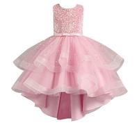 Abito da Bambina con Paillette, Linea A, per Battesimo, Senza Maniche, Bambini, Principessa, Il Compleanno, Matrimoni, Feste