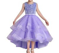 Abito da bambina con paillette, linea A, per battesimo, senza maniche, per bambini, da principessa, per il compleanno, per bambini, per matrimoni, per feste, 3-13 anni, Rosa/lilla., 10-11 Anni