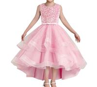 Abito da bambina con paillette, linea A, per battesimo, senza maniche, per bambini, da principessa, per il compleanno, per bambini, per matrimoni, per feste, 3-13 anni, Colore: rosa., 10-11 Anni