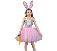 Abito da bambina in rete senza maniche, senza maniche, senza maniche, con fascia di coniglio, senza maniche, per Pasqua, per bambine dai 2 ai 12 anni, con filato