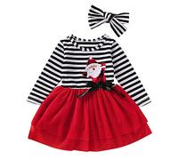 Abito da bambina in tulle con stampa alce a maniche lunghe a righe con stampa alce, gonna tutu con fascia per capelli, completo, rosso-santa 120 4-5 anni