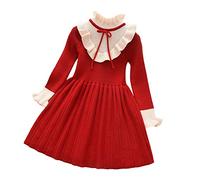 Abito da bambina, linea ad A, svasato, abito di Natale, a maniche lunghe, per l'autunno, l'inverno, per il tempo libero, per la principessa, 110-150, Colore: rosso, 150 cm