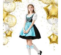 Abito da cameriera Costume tedesco da cameriera bavarese a maniche corte | Set 4 pezzi Halloween bambino birra per Pasqua carnevale mascherata Natale scena teatrale scuola