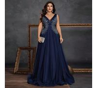 Abito da cerimonia da donna con decorazioni in paillettes di lusso, linea A, abito da madre della sposa con scollo a V e zip, in tulle, lunghezza piano, elegante e vintage, abito da cerimonia romantic