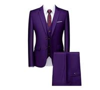 Abito da cerimonia da uomo in tre pezzi, su misura, elegante, formale, 3 pezzi, con giacca, gilet e pantaloni, per cene aziendali, Viola, L