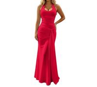 Abito Da Cerimonia Donna Vestito Lungo Elegante Scollo All'Americana Spalline Sottili Aderente Con Spacco Abito Da Sera Per Matrimonio Damigella D'Onore Serata Formale Cena Di Gala Beneficenza