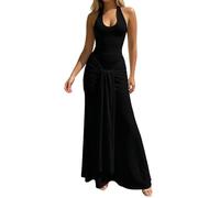 Abito Da Cerimonia Donna Vestito Lungo Elegante Scollo All'Americana Spalline Sottili Aderente Con Spacco Abito Da Sera Per Matrimonio Damigella D'Onore Serata Formale Cena Di Gala Beneficenza